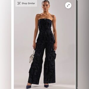 AKIRA Strapless Velvet Denim Snakeprint Jumpsuit